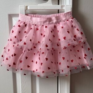Janie and Jack Pink Tulle Skirt with Red Heart Print